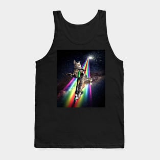 Galaxy Space Cat On Scooter Rainbow Tank Top